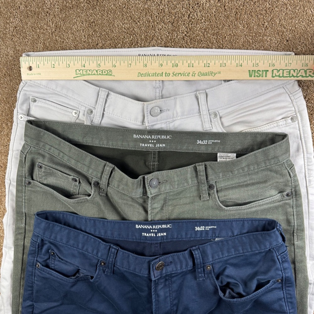 Banana Republic Travel Jean Lot Mens 34x32 Athletic Slim Fit Navy Green Gray 3pk - Picture 5 of 16